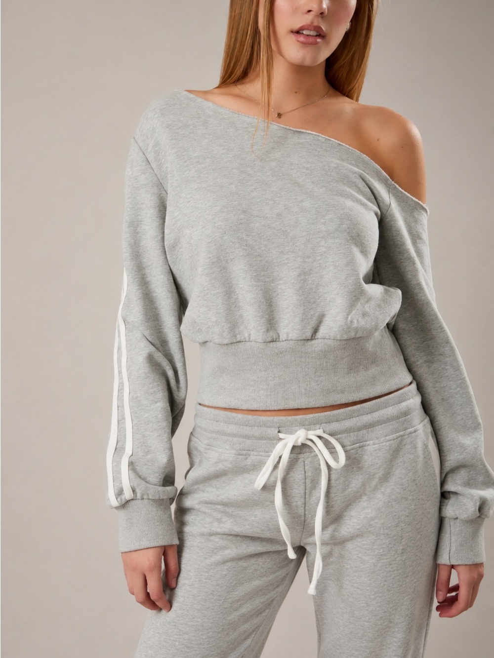 Le Lis Off-the-Shoulder Heather Gray Sweatshirt NWT